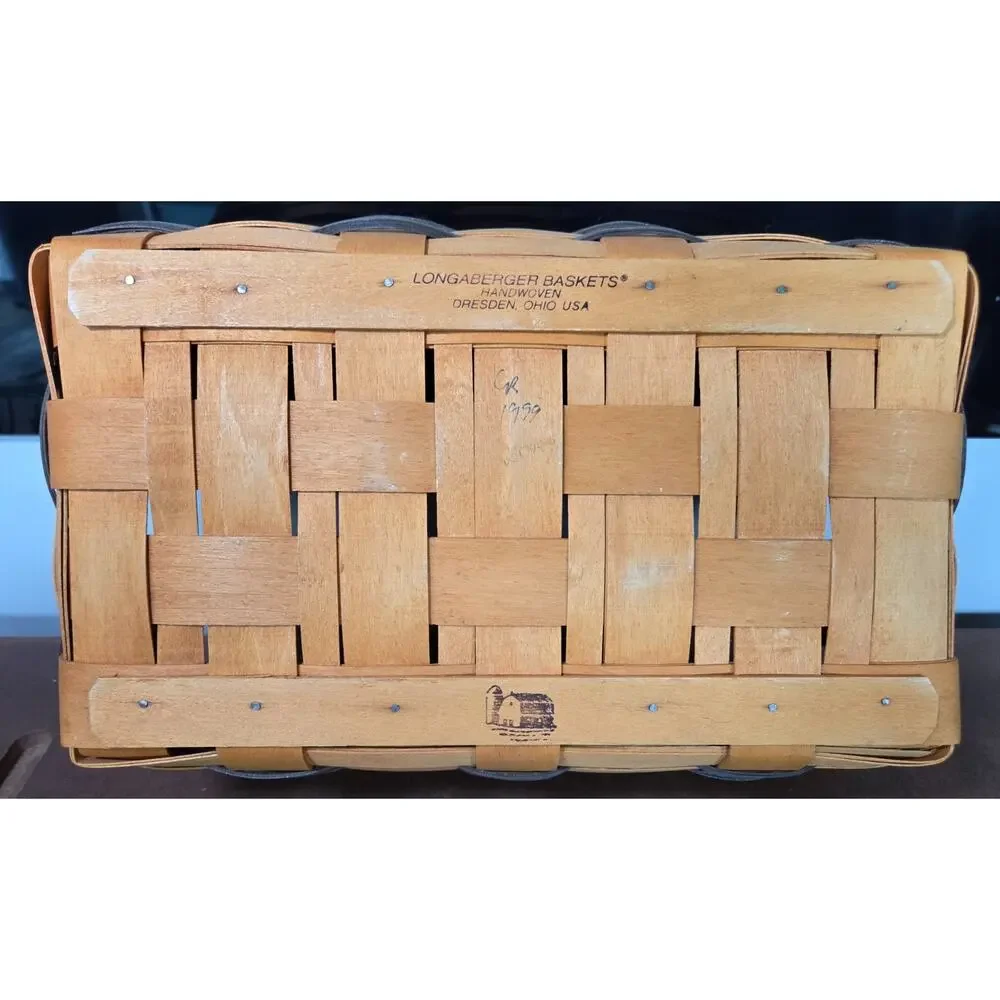 Vintage 1999 Longaberger Rectangle Basket Green Heritage Fabric Liner & Handles